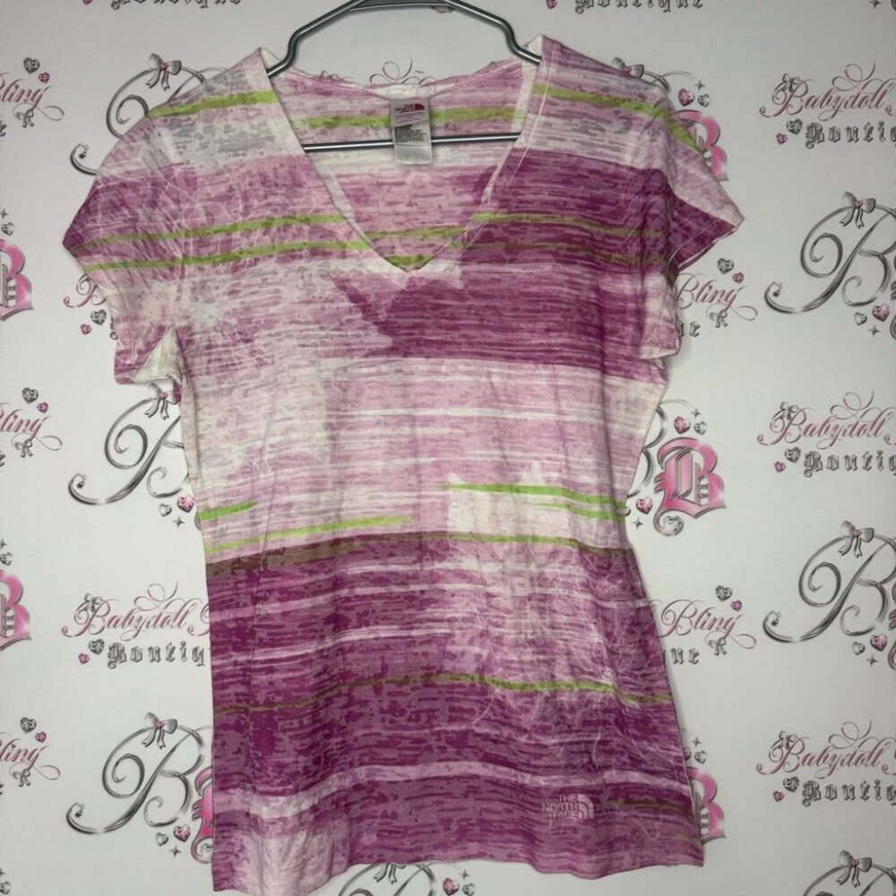 The north face tshirt pink green white pattern lightweight top shirt cute